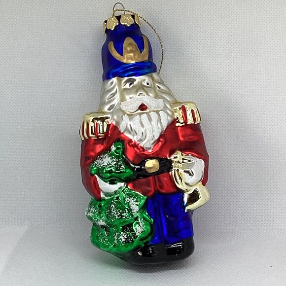 Vtg Montgomery Ward Soldier Nutcracker Soldier Holding Tree Bell Glass Ornament - Picture 3 of 16